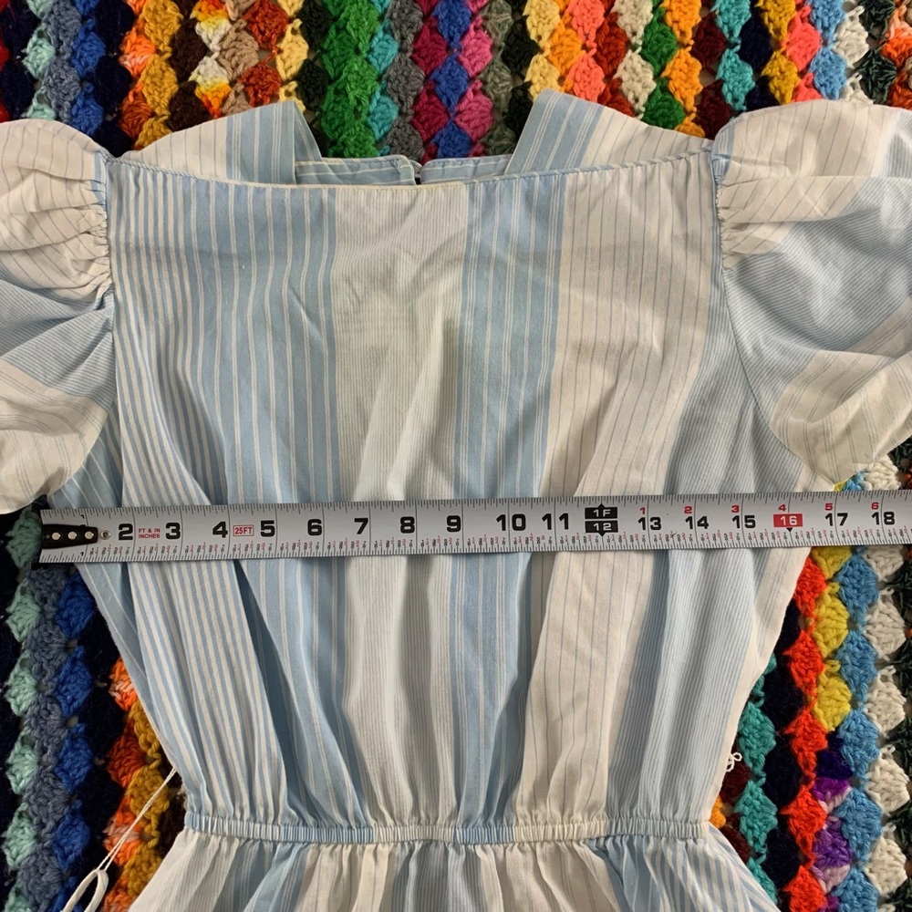 Vintage 80s Bee Darlin Puff Sleeve High Neck A-Line Striped Cottagecore … - Picture 4 of 13